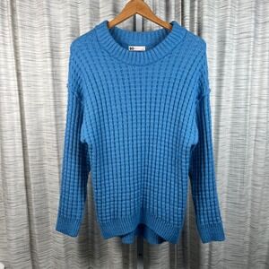 SO Goods For Life Blue Ribbed Knit Sweater Women's Medium Long Sleeve Crew Neck